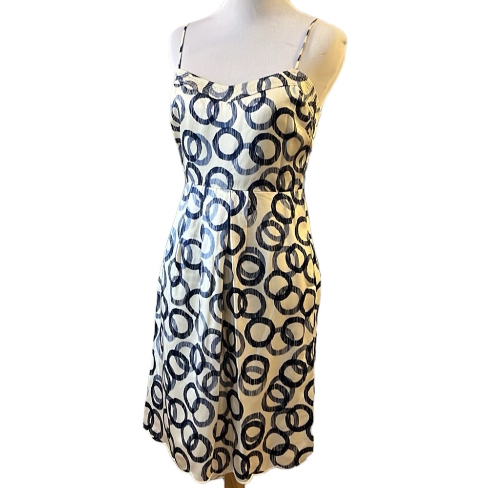 JUICY COUTURE SILK SLIP CIRCLE PRINT SPAGHETTI STRAP MINI DRESS WHI BLU SIZE 2